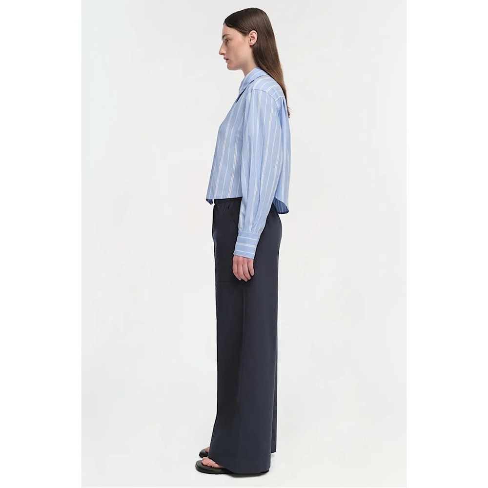 SIMKHAI Cropped Striped Button Down Shirt Wide Oxford Blue Stripe 424-2143-CAP L - Picture 2 of 6